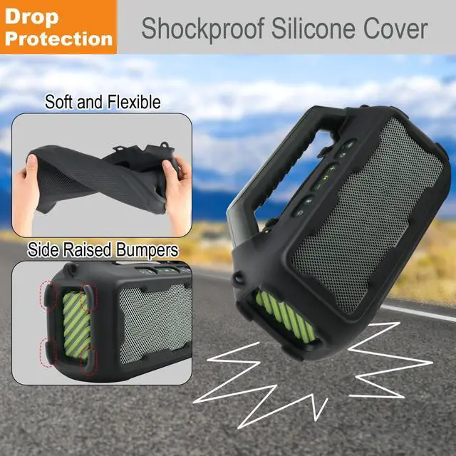 Alt view image 5 of 7 - Silicone Cover for Soundcore Boom 2 Outdoor Speaker(Black) | Travel Silicone Sleeve Case Shockproof Protective Cover Soft Skin with Shoulder Strap