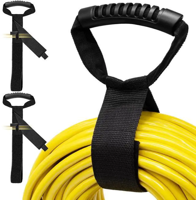 Main image of Easy-Carry Storage Straps with Handle, 26", 2-Pack | Heavy-Duty Hook and Loop, Cord Hanger and Organizer, Handle For Pool Hoses Garden Hoses Cords Cables Black