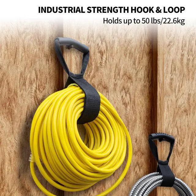 Alt view image 6 of 6 - Easy-Carry Storage Straps with Handle, 26", 2-Pack | Heavy-Duty Hook and Loop, Cord Hanger and Organizer, Handle For Pool Hoses Garden Hoses Cords Cables Black