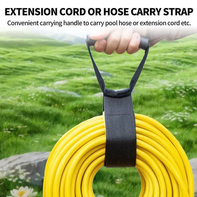 Alt view image 5 of 6 - Easy-Carry Storage Straps with Handle, 26", 2-Pack | Heavy-Duty Hook and Loop, Cord Hanger and Organizer, Handle For Pool Hoses Garden Hoses Cords Cables Black