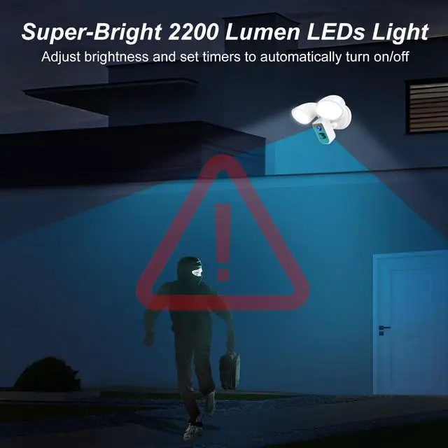 Alt view image 4 of 7 - Smart Floodlight Camera Wired Outdoor Security Camera Flood Light with Motion Sensor 2200 lumens LEDs 1080P HD Live Video Night Vision, Built-in Siren, Two-Way Audio, White(2024 Release)