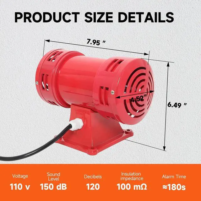 Alt view image 3 of 7 - Air Raid Siren, 110V Electric Motor Driven Siren Alarm - 150db, Super Loud for Home & Outdoor