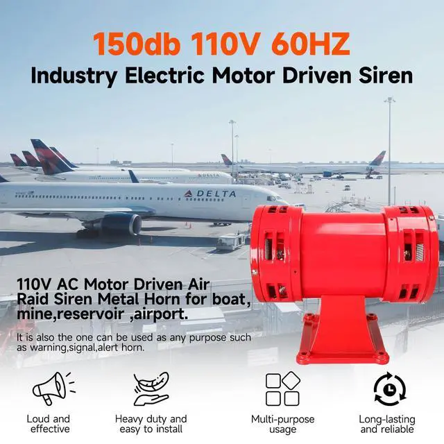 Alt view image 2 of 7 - Air Raid Siren, 110V Electric Motor Driven Siren Alarm - 150db, Super Loud for Home & Outdoor