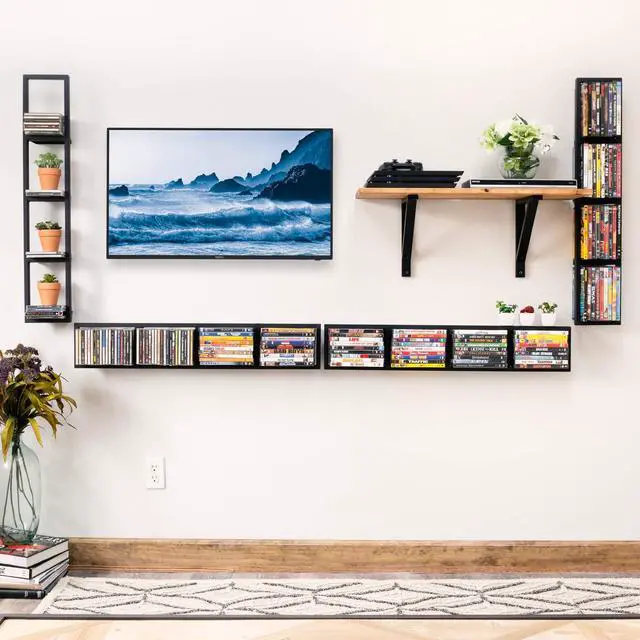 Alt view image 2 of 7 - Wall Mount 34 Inch Media Storage Rack CD DVD Organizer Metal Floating Shelf Set of 2 Black