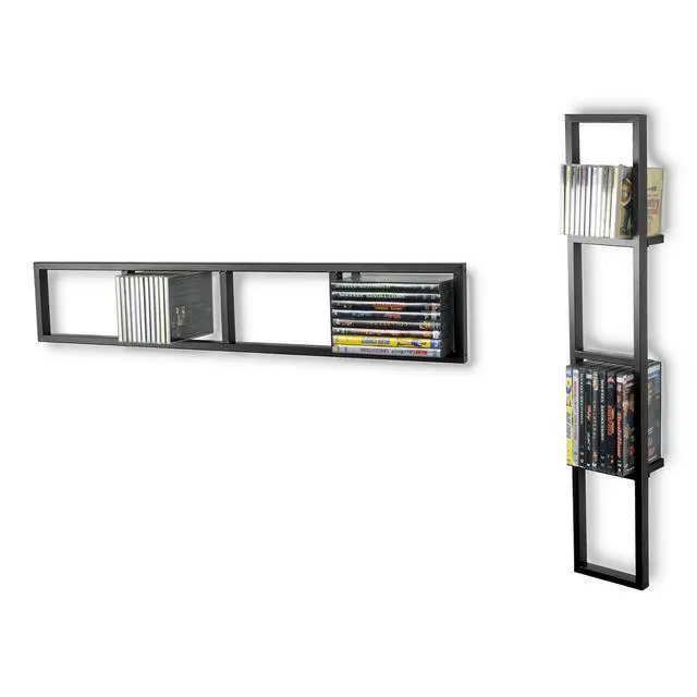 Alt view image 4 of 7 - Wall Mount 34 Inch Media Storage Rack CD DVD Organizer Metal Floating Shelf Set of 2 Black