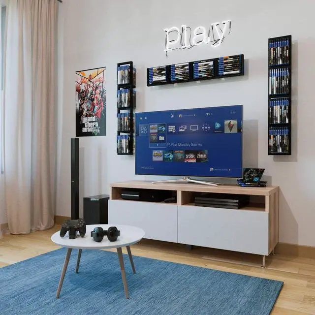 Alt view image 7 of 7 - Wall Mount 34 Inch Media Storage Rack CD DVD Organizer Metal Floating Shelf Set of 2 Black