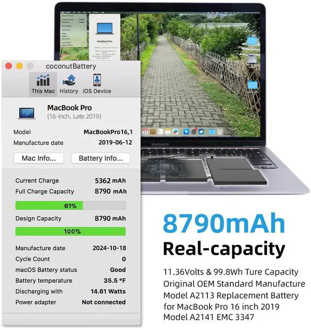 Alt view image 2 of 6 - A2141 Battery Replacement, A2113 Battery for MacBook Pro 16 inch 2019 Released Model A2141 EMC 3347 Model Identifier MacBookPro16,1 & MacBookPro16,4 Capacity 11.36V 99.8Wh 8790mAh