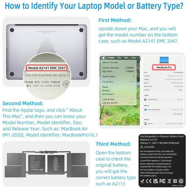 Alt view image 4 of 6 - A2141 Battery Replacement, A2113 Battery for MacBook Pro 16 inch 2019 Released Model A2141 EMC 3347 Model Identifier MacBookPro16,1 & MacBookPro16,4 Capacity 11.36V 99.8Wh 8790mAh