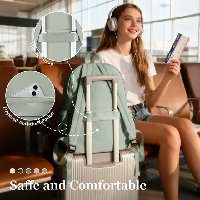 Alt view image 7 of 7 - Simple School Backpack For Women Men Aesthetic Medium Backpack Lightweight Casual Daypack College Backpacks Cute Bookbag for Teens Girls Boys Basic BagpackGreen
