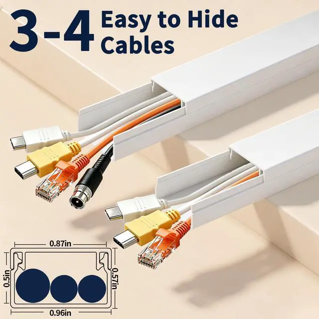 Alt view image 2 of 7 - 330 Inch Cord Cover Raceway Kit 6 Long 6 Short Cable Hider Paintable | White Cable Raceway, Wall Mount TV Wire Cover with 39.4 & 15.7in Channels, Easy Install Cord Concealer for Home Office
