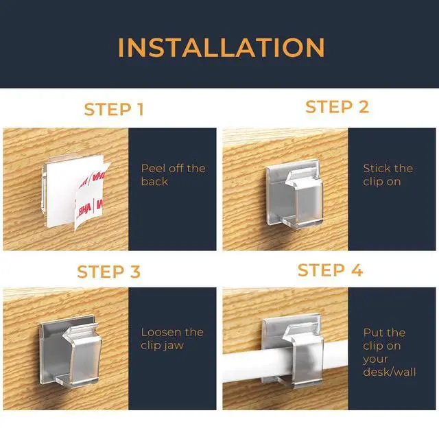 Alt view image 3 of 6 - Cable Clips with Strong Self-Adhesive, R Shape Cable Management TV PC Wire Holder Sticky Tidy and Organizer Cord and Wires - 40 Pcs (Clear)