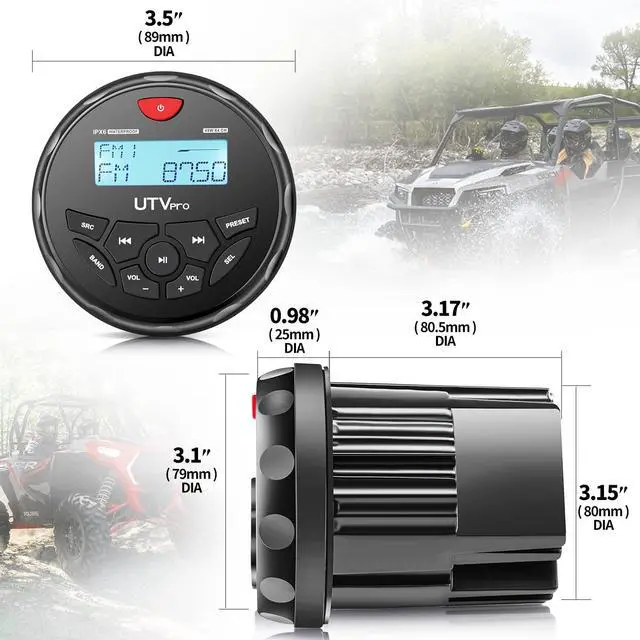 Alt view image 2 of 7 - Marine Audio System Stereo Speaker Package, Bluetooth, MP3 USB AM FM Marine Stereo - 2 x 6.5 Inch Black Speakers, Antenna
