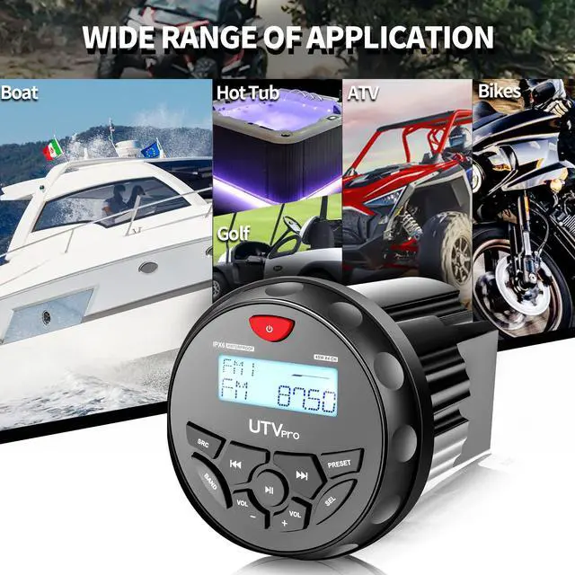 Alt view image 5 of 7 - Marine Audio System Stereo Speaker Package, Bluetooth, MP3 USB AM FM Marine Stereo - 2 x 6.5 Inch Black Speakers, Antenna