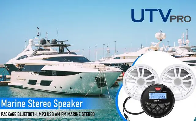 Alt view image 7 of 7 - Marine Audio System Stereo Speaker Package, Bluetooth, MP3 USB AM FM Marine Stereo - 2 x 6.5 Inch Black Speakers, Antenna