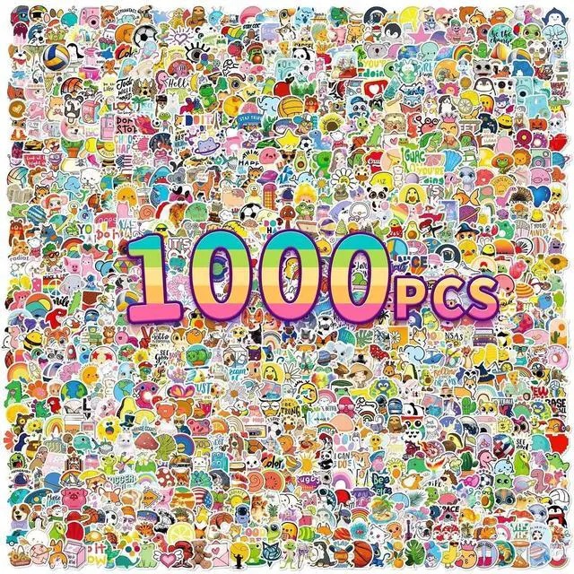 Main image of 1000 pcs/Set Random Theme No Repeated Cute Cartoon Stickers for Kids Teens- Small Waterproof Vinyl Decals for Laptop, Scrapbooking, DIY Crafts - Adorable Animal & Fantasy Theme Sticker Pack Gift/Deco