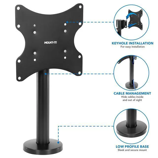 Alt view image 3 of 7 - Bolt Down TV Stand, Anti-Tip Swivel Tabletop TV Mount for 23"43" Screens up to 110 lbs, VESA 100x100 to 200x200, Low-Profile Desktop TV Base for Desk or Bedroom, Steel, Black