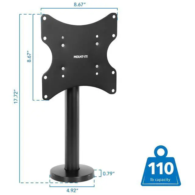 Alt view image 7 of 7 - Bolt Down TV Stand, Anti-Tip Swivel Tabletop TV Mount for 23"43" Screens up to 110 lbs, VESA 100x100 to 200x200, Low-Profile Desktop TV Base for Desk or Bedroom, Steel, Black