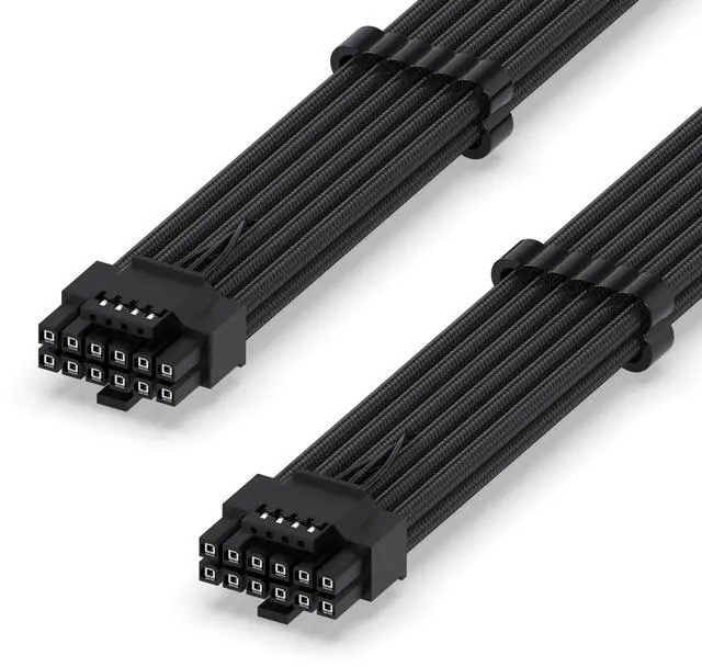 Main image of 12VHPWR PSU Sleeved Cable, 12V-2x6, 600W Support, 60cm, Black | 12+4 Pin Male-Male, Direct PSU-to-GPU, 16AWG GPU Power Cable, Cable Combs Included, Clean Cable Routing, RTX 40/50 Series