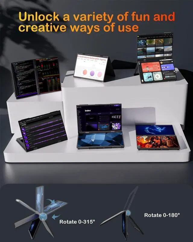 Alt view image 4 of 7 - 14" Dual Portable Laptop Screen Extender, Stacked Dual Portable Monitor for 13"-16" Laptops, Foldable Triple Screen with 30W PD Adapter, USB-C One-Cable Plug & Play for MacBook, Windows
