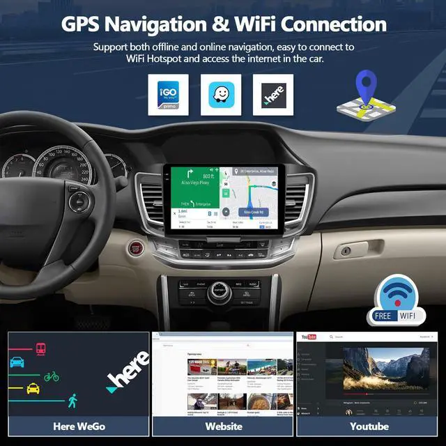 Alt view image 3 of 7 - 4G+64G Car Radio for Honda Accord 9th EX-L 2013 2014 2015 with Wireless CarPlay Android Auto, 10" 1280*720 Touchscreen Radio Android 15 Car Stereo Bluetooth 5.0 32EQ WiFi GPS RDS FM HD Backup Camera