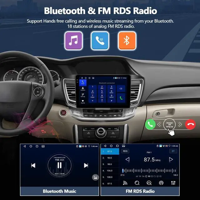 Alt view image 4 of 7 - 4G+64G Car Radio for Honda Accord 9th EX-L 2013 2014 2015 with Wireless CarPlay Android Auto, 10" 1280*720 Touchscreen Radio Android 15 Car Stereo Bluetooth 5.0 32EQ WiFi GPS RDS FM HD Backup Camera