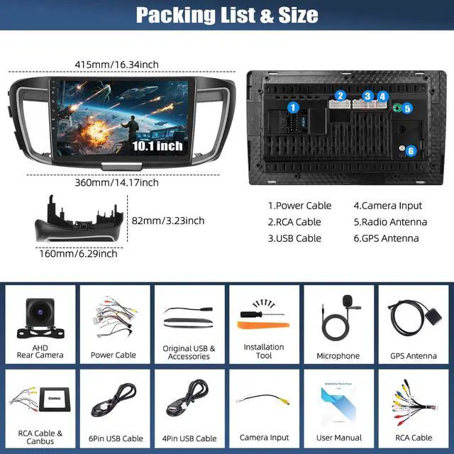 Alt view image 7 of 7 - 4G+64G Car Radio for Honda Accord 9th EX-L 2013 2014 2015 with Wireless CarPlay Android Auto, 10" 1280*720 Touchscreen Radio Android 15 Car Stereo Bluetooth 5.0 32EQ WiFi GPS RDS FM HD Backup Camera