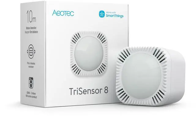 Main image of TriSensor 8, 800 Series Zwave Motion Sensor, Temperature, Light Sensor, Work with Zwave Hub Smartthings 3-in 1 Security System, Long Range Capable