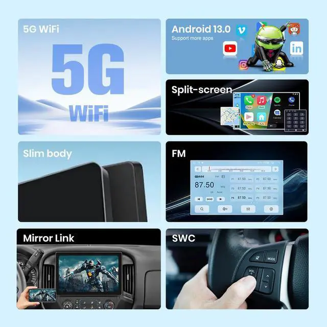 Alt view image 6 of 7 - 13.1 inch Car Radio Stereo for Chevy Silverado GMC Sierra 2014-2018 with CarPlay Android Auto