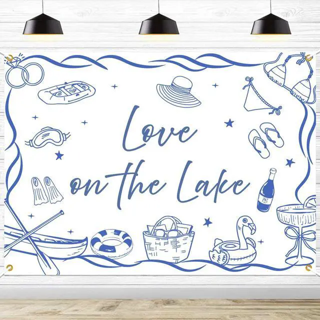 Main image of Love on The Lake Backdrop - Camping Bachelorette Party Decorations, Lake Bach Party Decorations, Camping Bachelorette Weekend Photo Props, 7 * 5Ft