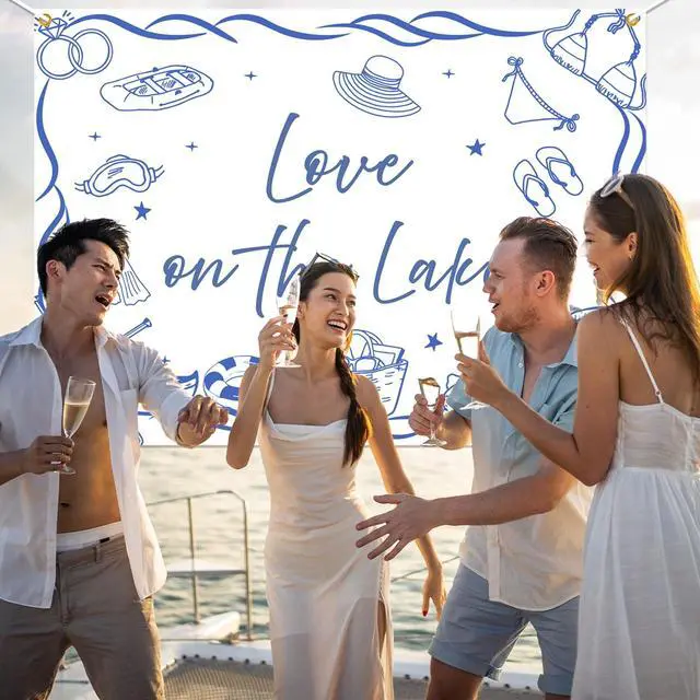 Alt view image 4 of 6 - Love on The Lake Backdrop - Camping Bachelorette Party Decorations, Lake Bach Party Decorations, Camping Bachelorette Weekend Photo Props, 7 * 5Ft