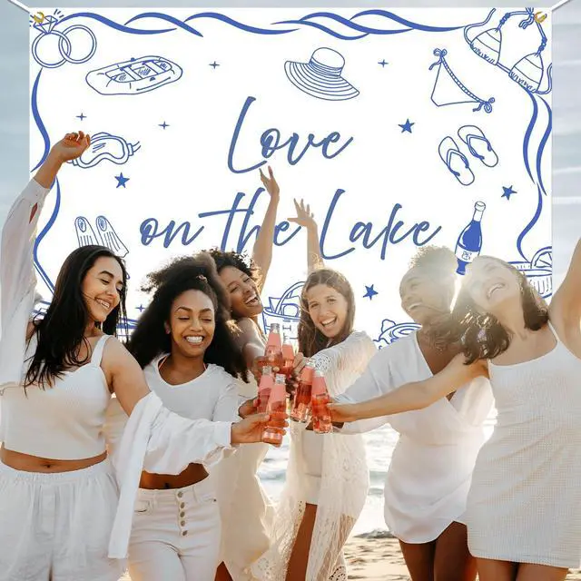 Alt view image 5 of 6 - Love on The Lake Backdrop - Camping Bachelorette Party Decorations, Lake Bach Party Decorations, Camping Bachelorette Weekend Photo Props, 7 * 5Ft