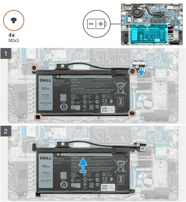 Alt view image 4 of 5 - DELL YRDD6 11.4V 42Wh 3-Cell Battery For DELL Inspiron 3493 3582 3583 3584 3593 3793 5480 5482 5485 5488 5491 5493 5585 5590 5591 5593 5594 5598,Vostro 3491 5481 5581 5490 5590,Latitude 3310 2-in-1