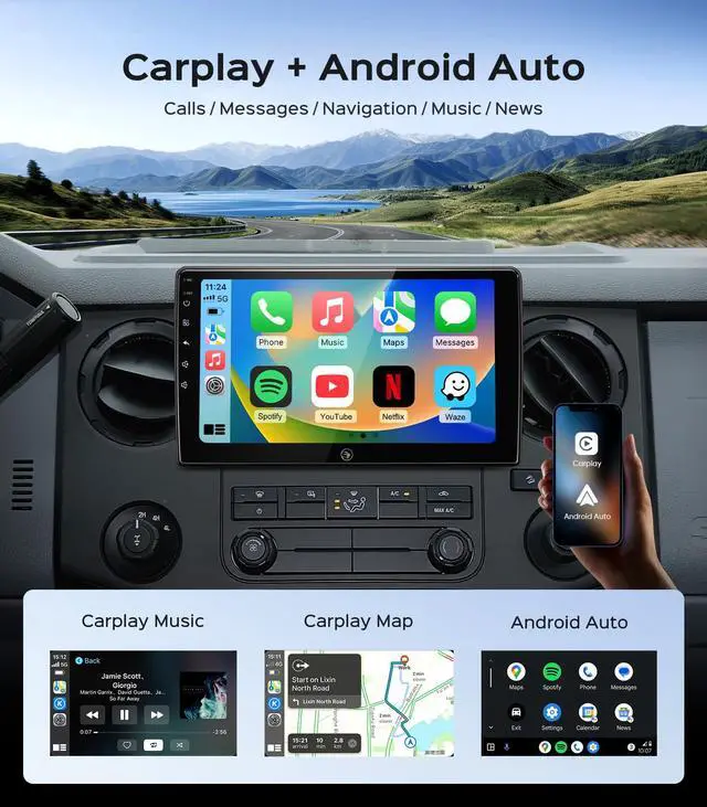 Alt view image 3 of 6 - 10" Car Radio Stereo for Ford F150(2004-2008) F250/F350/450/550(2008-2016) E150/250/350/ECONOLINE Van(2009-2016) Focus/Fusion(2005-2007) WiFi/Wireless CarPlay/Android Auto/HD Touchscreen/GPS