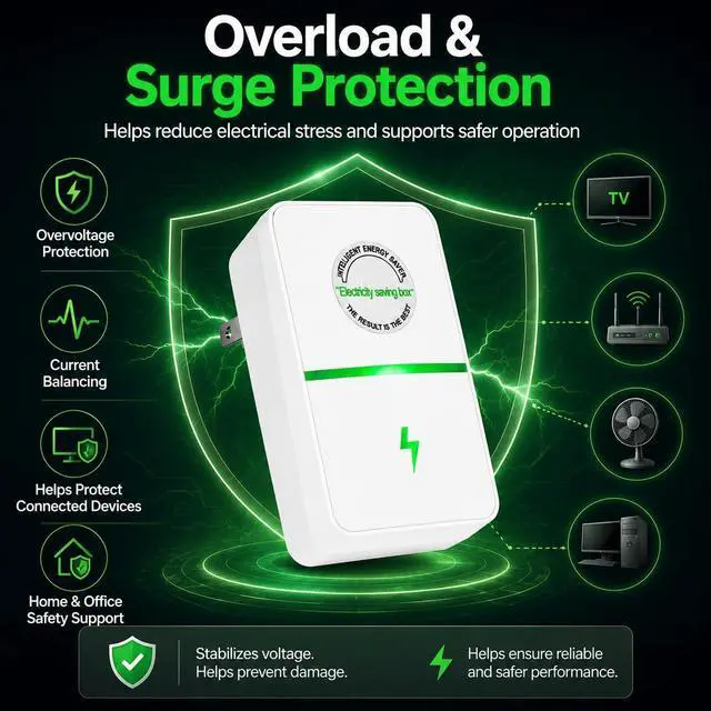 Alt view image 3 of 7 - StopWatt Smartplug Device, Stop Watt Device Plug-in for Home Office Compact Plug and Play Thermoregulation Outlet Voltage Optimization Surge Protection 90v-250v 30KW