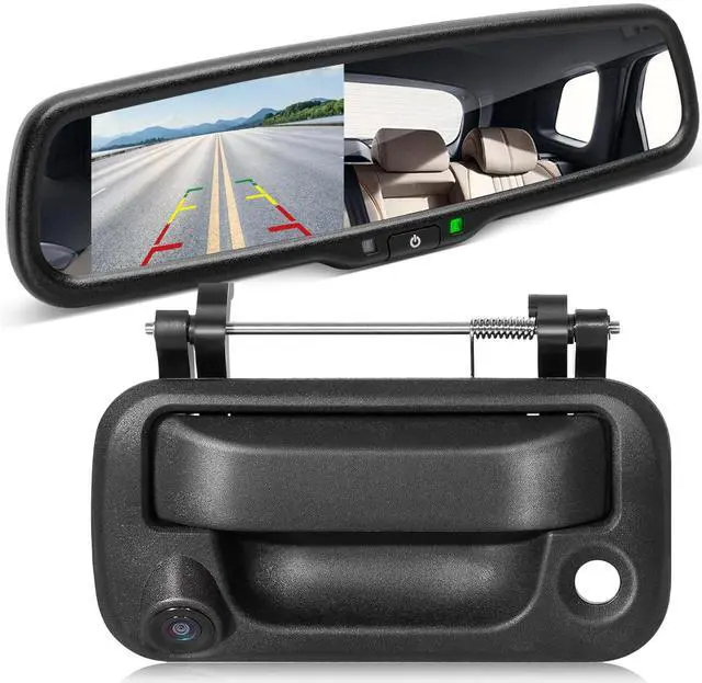 Main image of Tailgate Handle Backup Reverse Camera with 4.3" Rear View Mirror Monitor Kit for 2004-2016 Ford F150 F250 F350 F450 F550 Super Duty, Tailgate Latch Handle Rear Camera Rearview Mirror Replacement