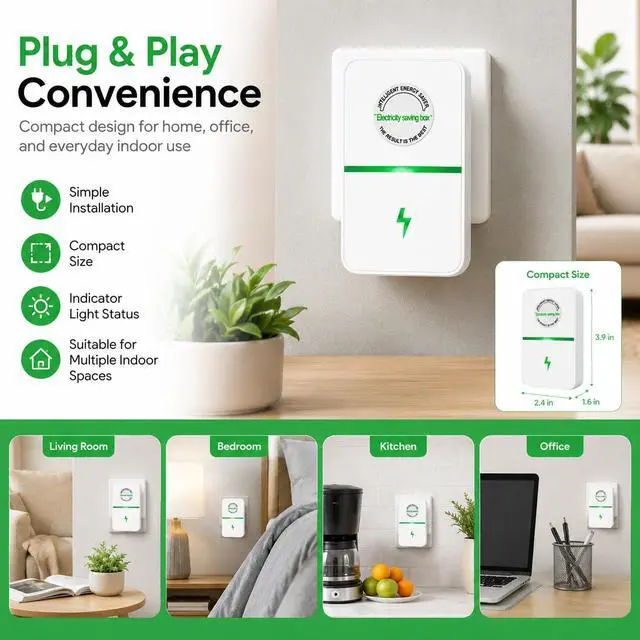 Alt view image 6 of 7 - StopWatt Smartplug Device, Stop Watt Device Plug-in for Home Office Compact Plug and Play Thermoregulation Outlet Voltage Optimization Surge Protection 90v-250v 30KW