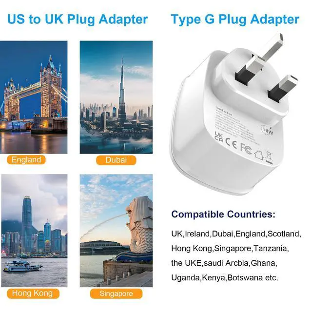 Alt view image 2 of 7 - Type G Adapter for Travel US to UK Plug Adapter Outlet Converter with Multi USB Port, Electrical Outlet Power Adapter for Ireland Scotland Dubai England Hongkong Travel Cruise Essential