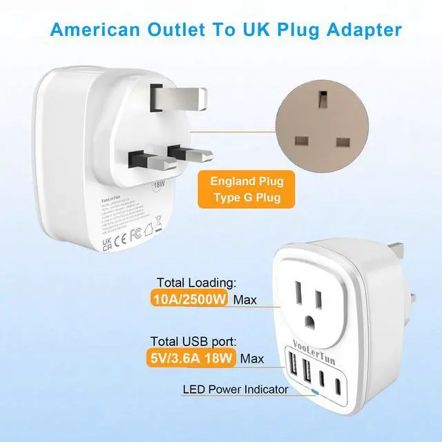 Alt view image 3 of 7 - Type G Adapter for Travel US to UK Plug Adapter Outlet Converter with Multi USB Port, Electrical Outlet Power Adapter for Ireland Scotland Dubai England Hongkong Travel Cruise Essential