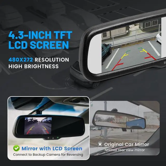 Alt view image 4 of 7 - Tailgate Handle Backup Reverse Camera with 4.3" Rear View Mirror Monitor Kit for 2004-2016 Ford F150 F250 F350 F450 F550 Super Duty, Tailgate Latch Handle Rear Camera Rearview Mirror Replacement