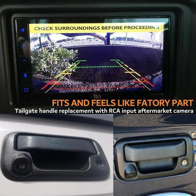 Alt view image 3 of 7 - Tailgate Handle Backup Reverse Camera with 4.3" Rear View Mirror Monitor Kit for 2004-2016 Ford F150 F250 F350 F450 F550 Super Duty, Tailgate Latch Handle Rear Camera Rearview Mirror Replacement