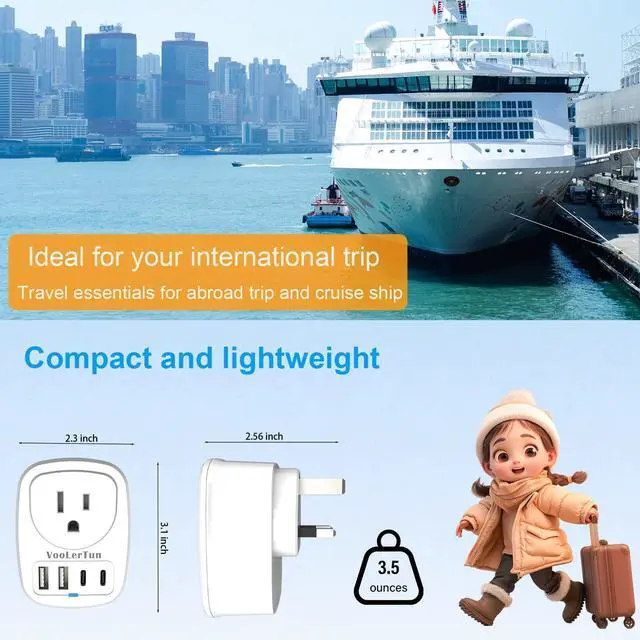Alt view image 7 of 7 - Type G Adapter for Travel US to UK Plug Adapter Outlet Converter with Multi USB Port, Electrical Outlet Power Adapter for Ireland Scotland Dubai England Hongkong Travel Cruise Essential