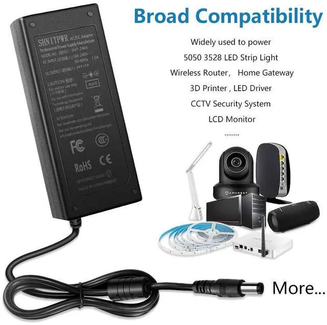 Alt view image 5 of 7 - 24V DC Power Supply 24 Volt 5A 120W Power Adapter 100V~240V AC to DC Converter Transformer 5.5x2.5mm Plug for 5050 3528 LED Strip Light 3D Printer LED Driver CCTV Security System LCD Monitor