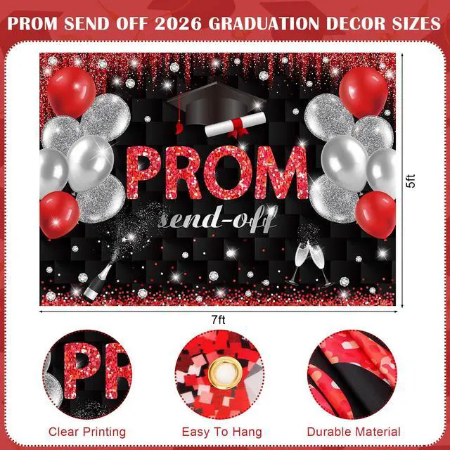 Alt view image 4 of 7 - 4 Set Prom Send Off 2026 with Carpet Runner Stainless Steel Stanchion 7 x 5 ft Class of 2026 Prom Background 3.3 x 16.5 ft Carpet Runner Velvet Ropes for Graduation Party Decoration(Red)