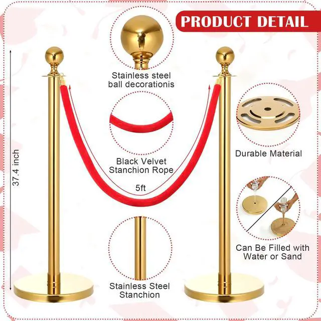 Alt view image 2 of 7 - 4 Set Prom Send Off 2026 with Carpet Runner Stainless Steel Stanchion 7 x 5 ft Class of 2026 Prom Background 3.3 x 16.5 ft Carpet Runner Velvet Ropes for Graduation Party Decoration(Red)