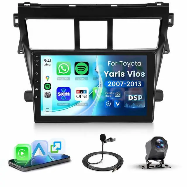 Main image of 9 Inch Car Stereo for Toyota Yaris Vios 2007-2013, Wireless CarPlay Android Auto MP5 Player with IPS Touchscreen Bluetooth FM/RDS DSP Vi-Link You-Tube Mirror Link, Backup Camera SWC