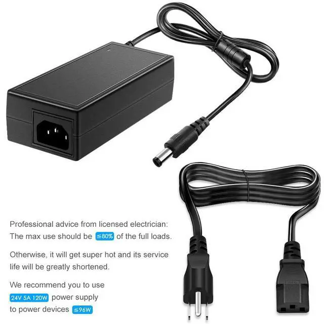 Alt view image 7 of 7 - 24V DC Power Supply 24 Volt 5A 120W Power Adapter 100V~240V AC to DC Converter Transformer 5.5x2.5mm Plug for 5050 3528 LED Strip Light 3D Printer LED Driver CCTV Security System LCD Monitor