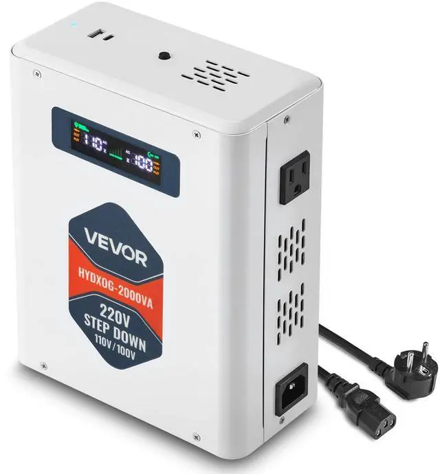 Main image of Step Down Voltage Converter, 2000VA, Heavy Duty Voltage Power Converter, 220V to 110V Power Transformer, with 2 US Outlets, USB Output, LCD Display, Temperature Protection, for 110V Appliances