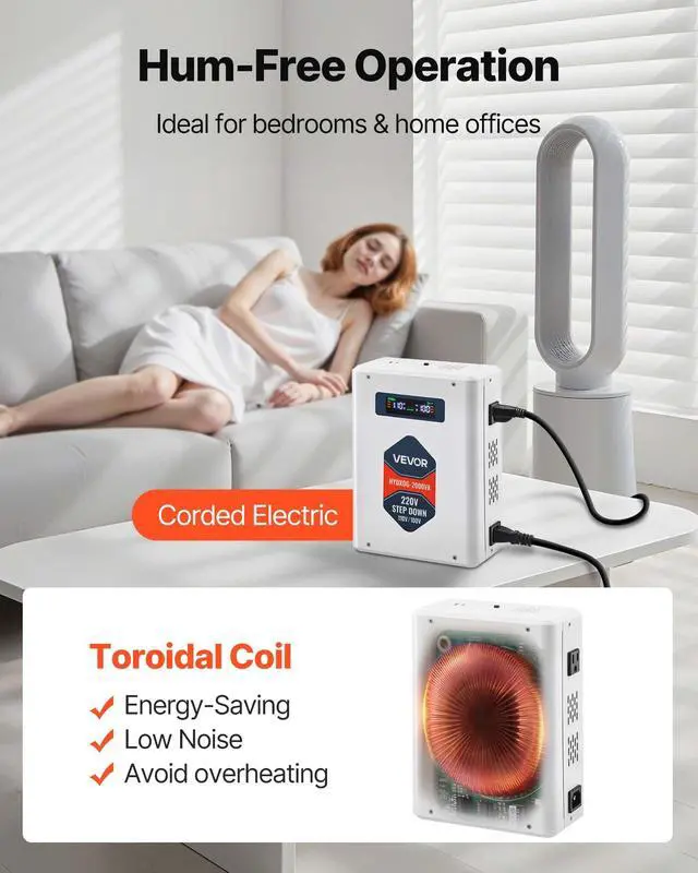 Alt view image 6 of 7 - Step Down Voltage Converter, 2000VA, Heavy Duty Voltage Power Converter, 220V to 110V Power Transformer, with 2 US Outlets, USB Output, LCD Display, Temperature Protection, for 110V Appliances