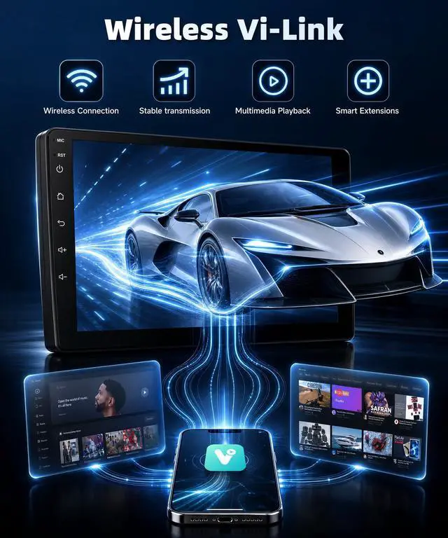Alt view image 3 of 7 - 9 Inch Car Stereo for Toyota Yaris Vios 2007-2013, Wireless CarPlay Android Auto MP5 Player with IPS Touchscreen Bluetooth FM/RDS DSP Vi-Link You-Tube Mirror Link, Backup Camera SWC