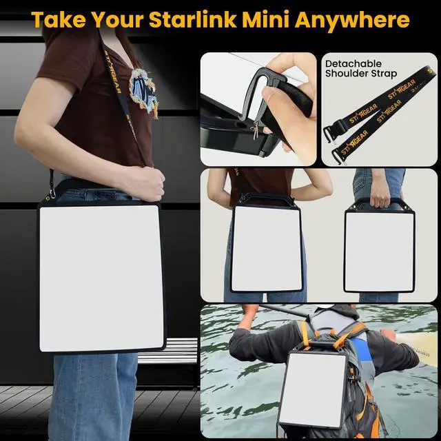 Alt view image 6 of 7 - Starlink Mini Clamp Mount with Protective Silicone Case, 2 in 1 Satellite Dish Mounting Kit & Cover with Adjustable Clamp Mount Handle Shoulder Strap & 1/4"-20 Nuts for RVs Car Boat-Black